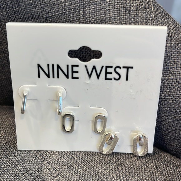 Nine West Silver Tone Angular Link Chain Threader Earrings & 3 Pair Bundle - Picture 2 of 3